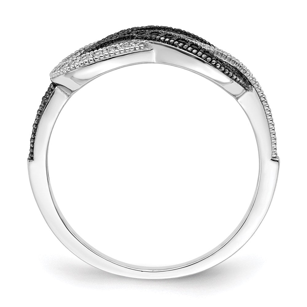 Sterlingsilber Brillant Glut Rhodiniert 59 Stein Mikro Pavé Schwarz und Weiß Zirkonia Poliert Ring