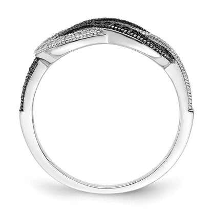 Sterlingsilber Brillant Glut Rhodiniert 59 Stein Mikro Pavé Schwarz und Weiß Zirkonia Poliert Ring