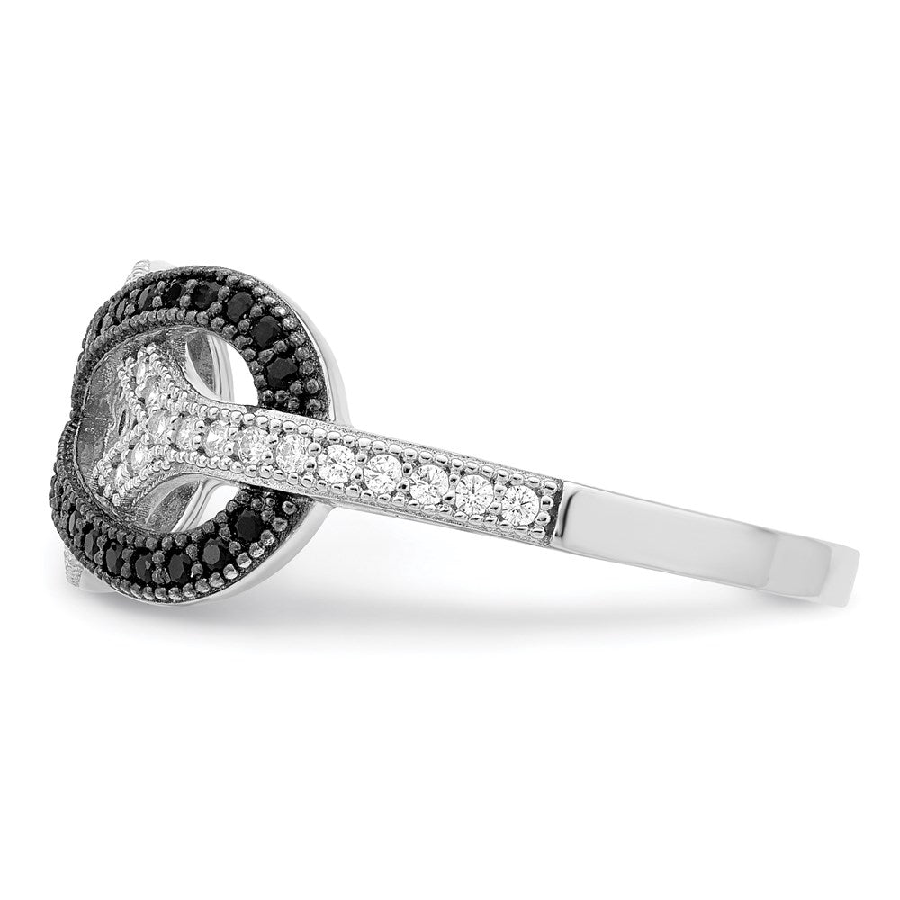 Sterlingsilber Brillant Glut Rhodiniert 59 Stein Mikro Pavé Schwarz und Weiß Zirkonia Poliert Ring