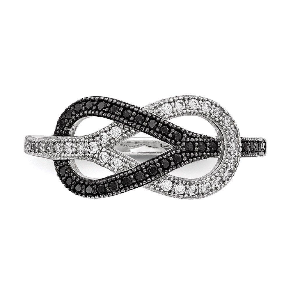 Sterlingsilber Brillant Glut Rhodiniert 59 Stein Mikro Pavé Schwarz und Weiß Zirkonia Poliert Ring