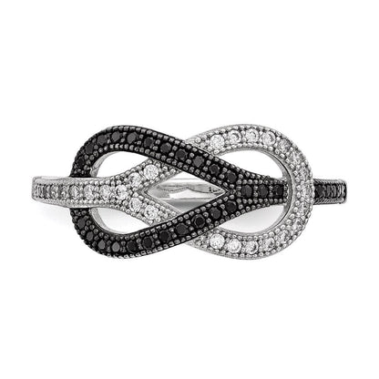 Sterlingsilber Brillant Glut Rhodiniert 59 Stein Mikro Pavé Schwarz und Weiß Zirkonia Poliert Ring