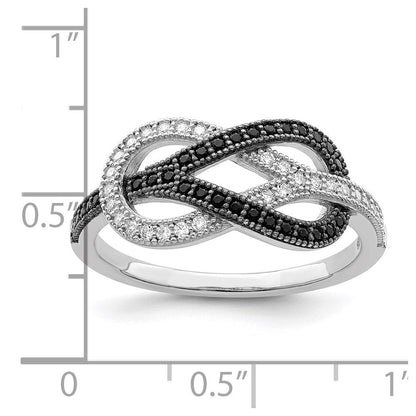 Sterlingsilber Brillant Glut Rhodiniert 59 Stein Mikro Pavé Schwarz und Weiß Zirkonia Poliert Ring