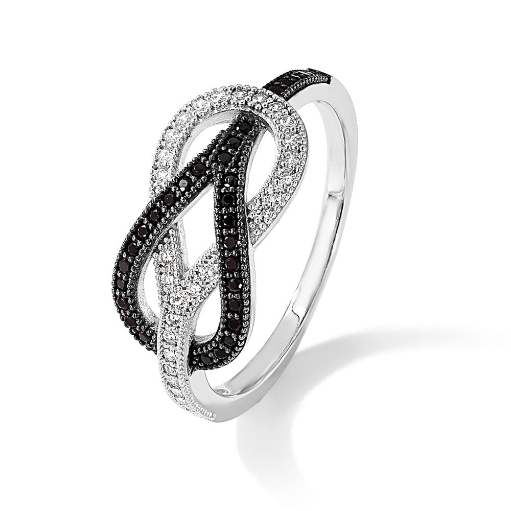 Sterlingsilber Brillant Glut Rhodiniert 59 Stein Mikro Pavé Schwarz und Weiß Zirkonia Poliert Ring