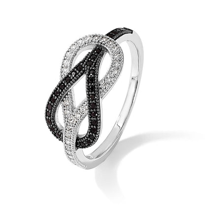 Sterlingsilber Brillant Glut Rhodiniert 59 Stein Mikro Pavé Schwarz und Weiß Zirkonia Poliert Ring
