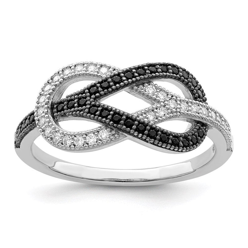 Sterlingsilber Brillant Glut Rhodiniert 59 Stein Mikro Pavé Schwarz und Weiß Zirkonia Poliert Ring