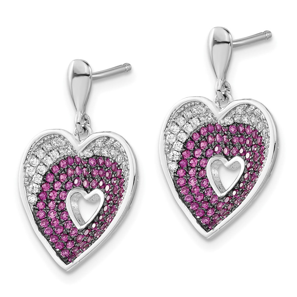 Sterlingsilber Brillant Glut Rhodiniert Rosa & Klar Zirkonia Herz Stecker Ohrhänger