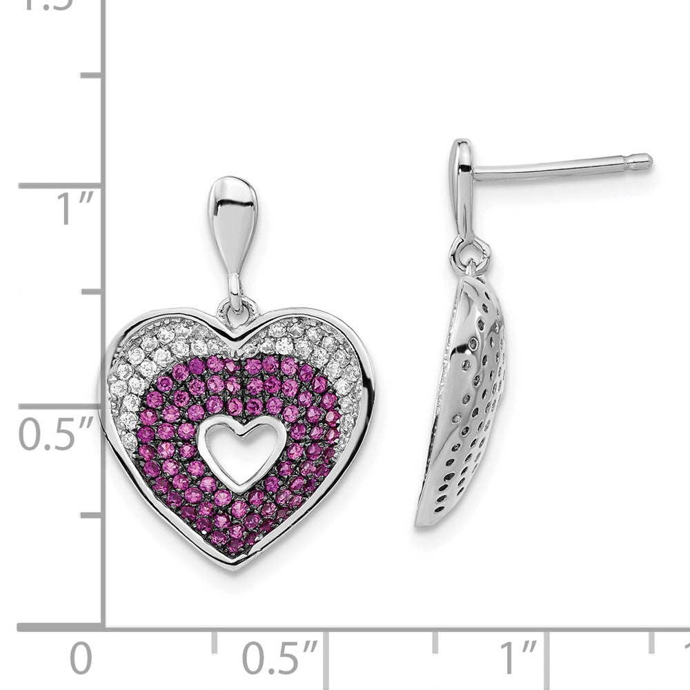 Sterlingsilber Brillant Glut Rhodiniert Rosa & Klar Zirkonia Herz Stecker Ohrhänger