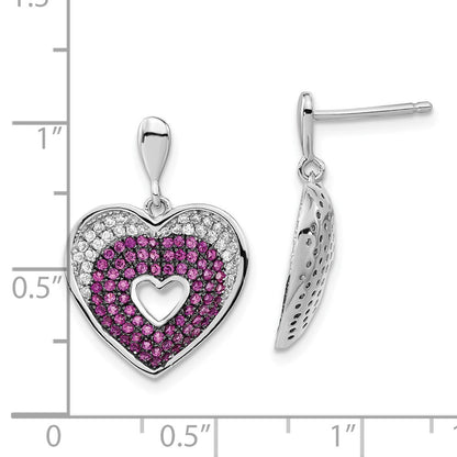 Sterlingsilber Brillant Glut Rhodiniert Rosa & Klar Zirkonia Herz Stecker Ohrhänger