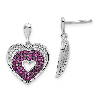 Sterlingsilber Brillant Glut Rhodiniert Rosa & Klar Zirkonia Herz Stecker Ohrhänger