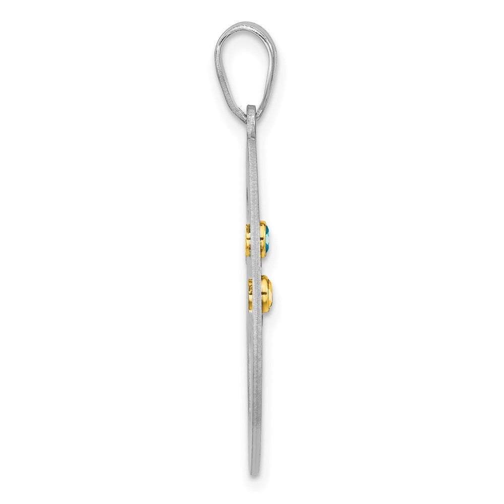 Sterlingsilber Silber/rhodiniert 2 Geburtsstein mit 14K Zargenfassung Anhänger