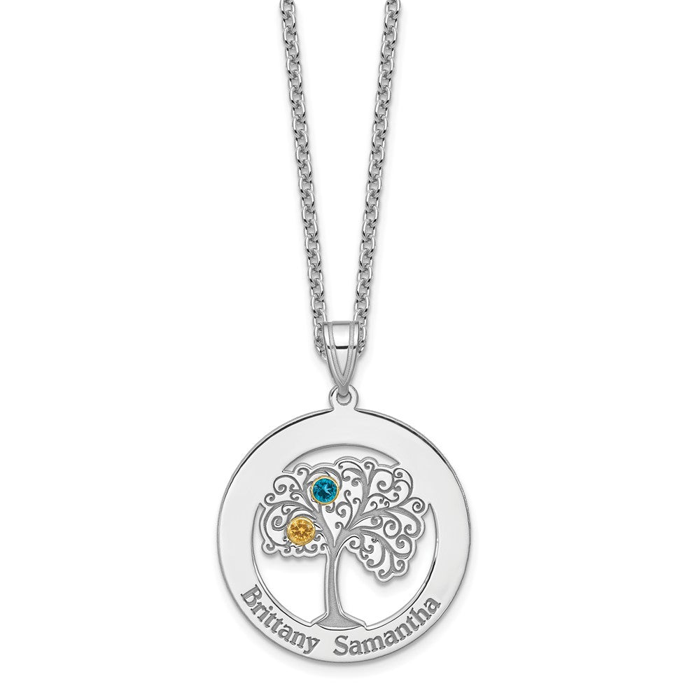 Sterlingsilber Silber/rhodiniert 2 Geburtsstein mit 14K Zargenfassung Anhänger