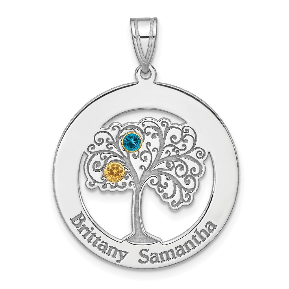 Sterlingsilber Silber/rhodiniert 2 Geburtsstein mit 14K Zargenfassung Anhänger
