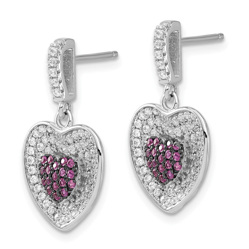 Sterlingsilber Brillant Glut Rosa & Klar Herz Hängend Ohrstecker