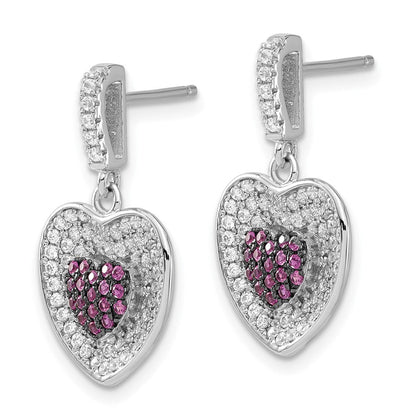 Sterlingsilber Brillant Glut Rosa & Klar Herz Hängend Ohrstecker