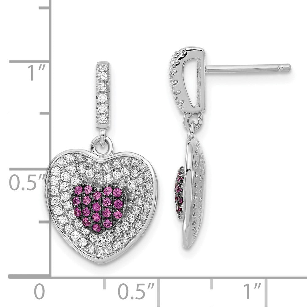 Sterlingsilber Brillant Glut Rosa & Klar Herz Hängend Ohrstecker