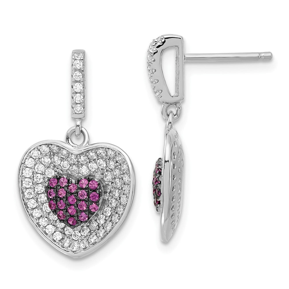 Sterlingsilber Brillant Glut Rosa & Klar Herz Hängend Ohrstecker