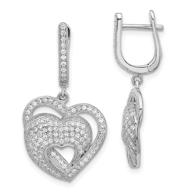 Sterlingsilber Brillant Glut Zirkonia Herzen Klappbar Stecker Ohrhänger