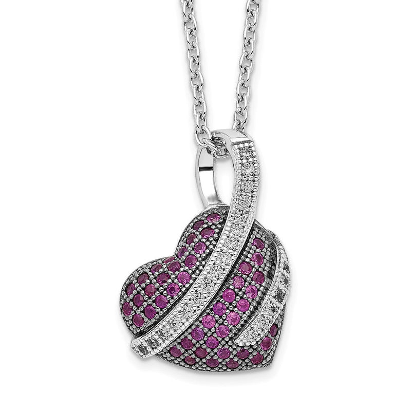 Sterlingsilber Brillant Glut Rhodiniert 68 Stein 18 Zoll Mikro Pavé Rosa und Weiß Zirkonia Herz Halskette mit 2 Verlängerung