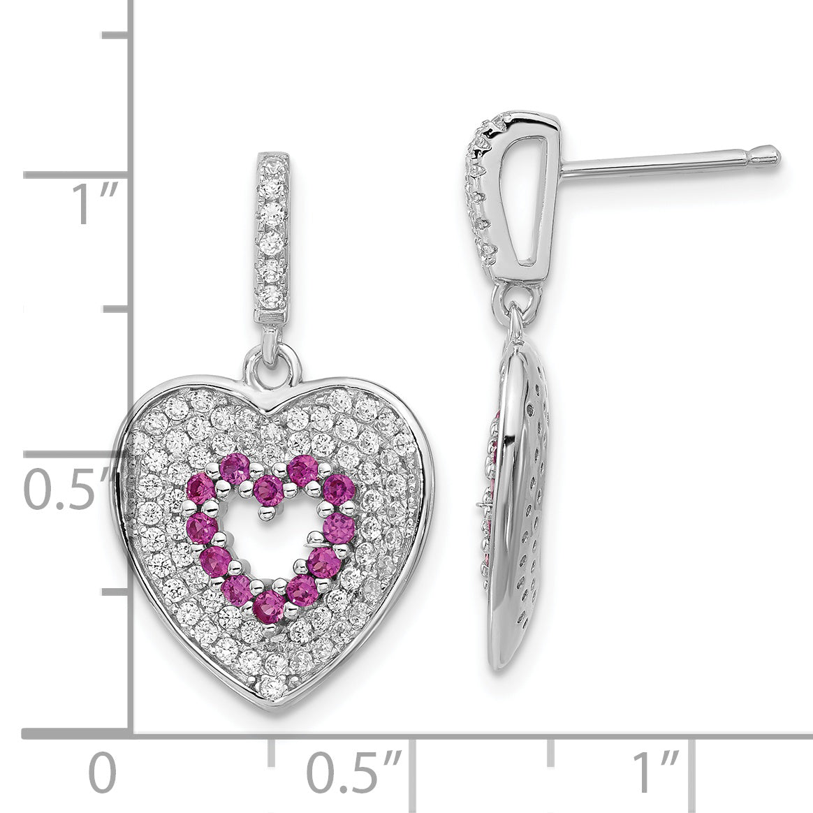 Sterlingsilber Brillant Glut Rosa & Klar Zirkonia Herz Hängend Ohrstecker