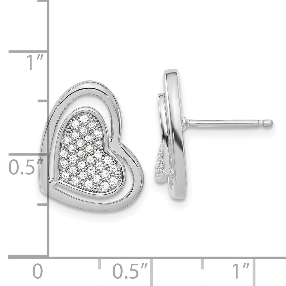 Sterlingsilber Brillant Glut Poliert Zirkonia Herz Ohrstecker