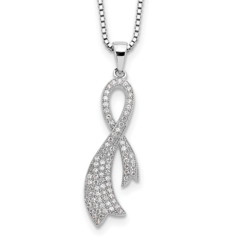 Sterlingsilber Brillant Glut Rhodiniert 78 Stein 18 Zoll Mikro Pavé Zirkonia Schleife Halskette mit 2 Verlängerung