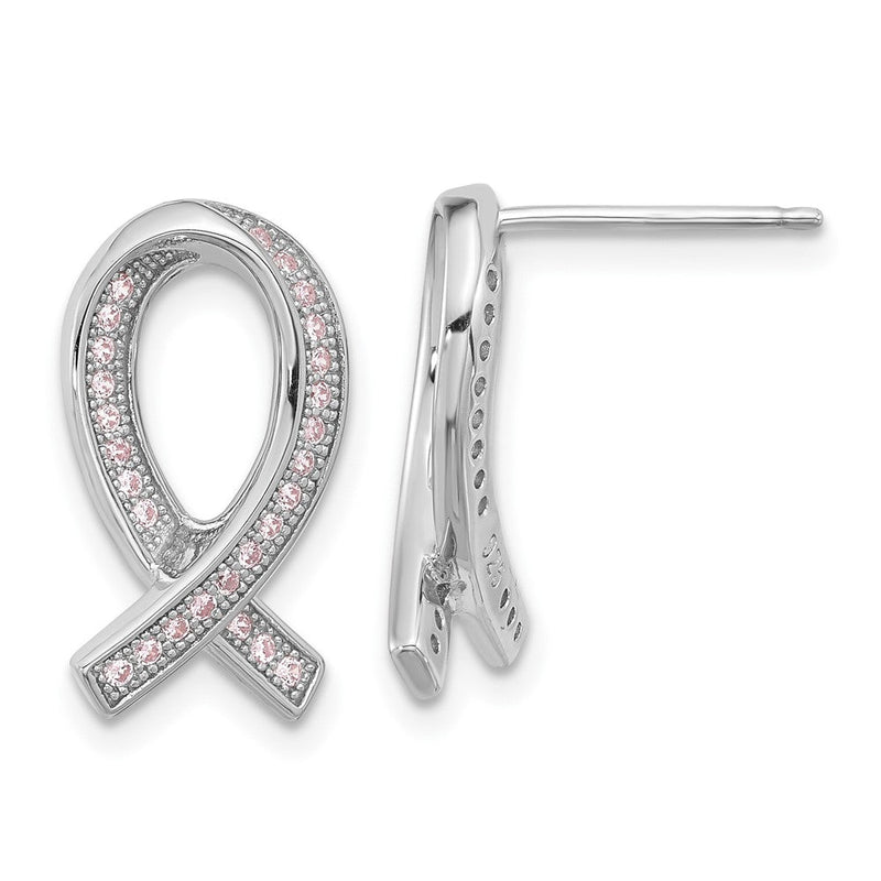 Sterlingsilber Brillant Glut Rhodiniert 52 Stein Mikro Pavé Rosa Zirkonia Bewusstsein Schleife Ohrstecker