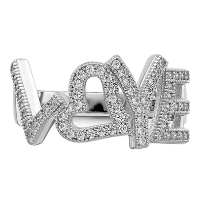 Sterlingsilber Brillant Glut Rhodiniert 63 Stein Mikro Pavé Zirkonia Poliert Liebe Ring