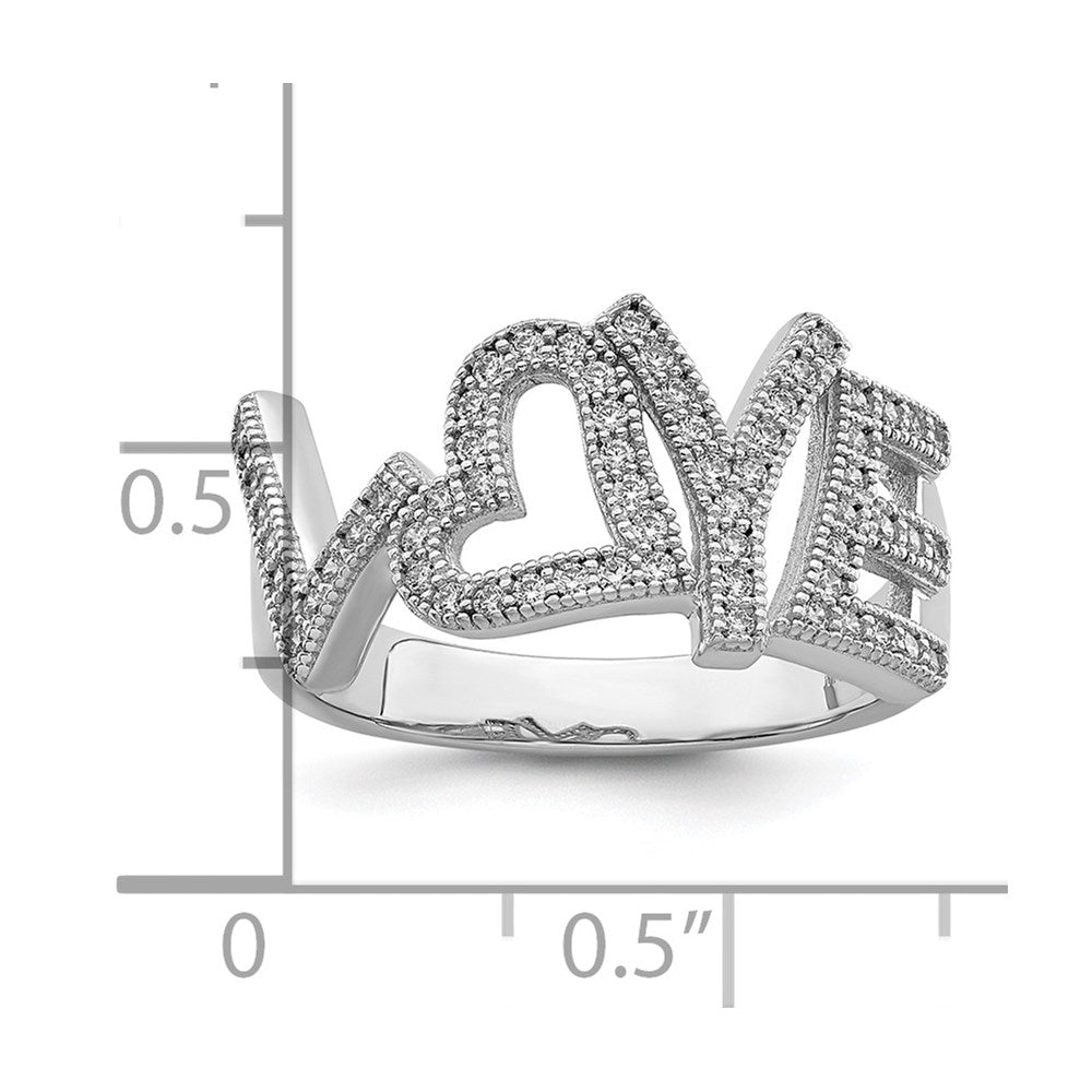 Sterlingsilber Brillant Glut Rhodiniert 63 Stein Mikro Pavé Zirkonia Poliert Liebe Ring