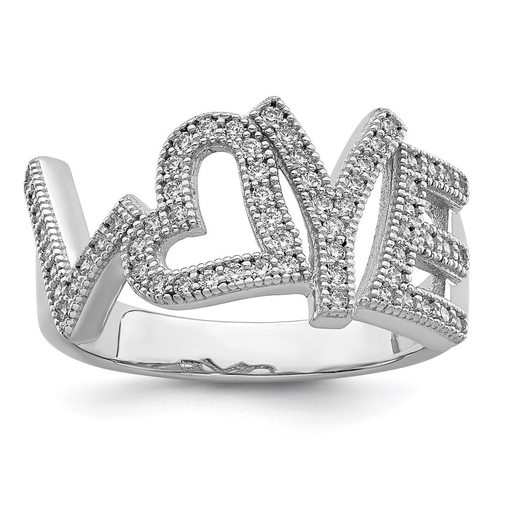 Sterlingsilber Brillant Glut Rhodiniert 63 Stein Mikro Pavé Zirkonia Poliert Liebe Ring