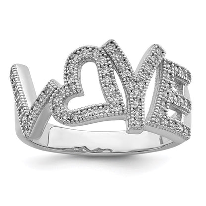 Sterlingsilber Brillant Glut Rhodiniert 63 Stein Mikro Pavé Zirkonia Poliert Liebe Ring