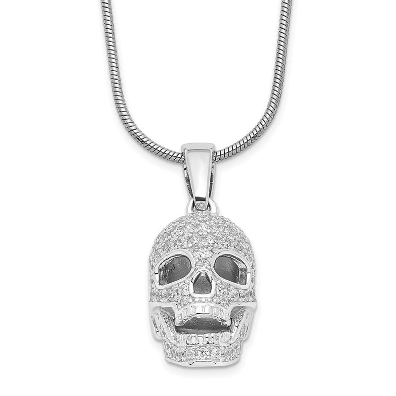 Sterlingsilber Brillant Glut Rhodiniert 88 Stein 18 Zoll Mikro Pavé Zirkonia Poliert Totenkopf Halskette mit 2 Verlängerung