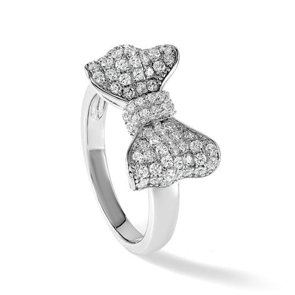 Sterlingsilber Brillant Glut Rhodiniert 71 Stein Mikro Pavé Zirkonia Schleife Ring