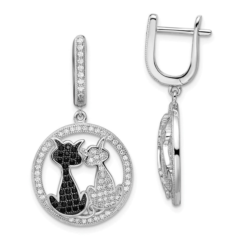 Sterlingsilber Brillant Glut Rhodiniert 194 Stein Schwarz und Weiß Zirkonia Katze Hängend Klappbar Creolen
