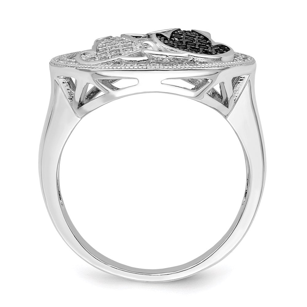 Sterlingsilber Brillant Glut Rhodiniert 87 Stein Mikro Pavé Schwarz und Weiß Zirkonia Poliert Katze Ring