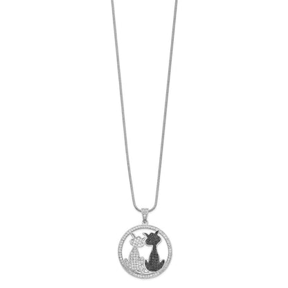 Sterlingsilber Brillant Glut Rhodiniert 155 Stein 18 Zoll Mikro Pavé Schwarz und Weiß Zirkonia Katze Halskette mit 2 Verlängerung