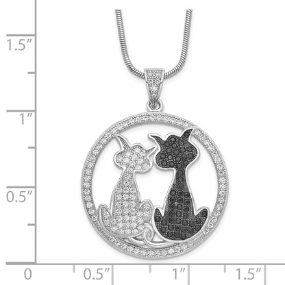 Sterlingsilber Brillant Glut Rhodiniert 155 Stein 18 Zoll Mikro Pavé Schwarz und Weiß Zirkonia Katze Halskette mit 2 Verlängerung