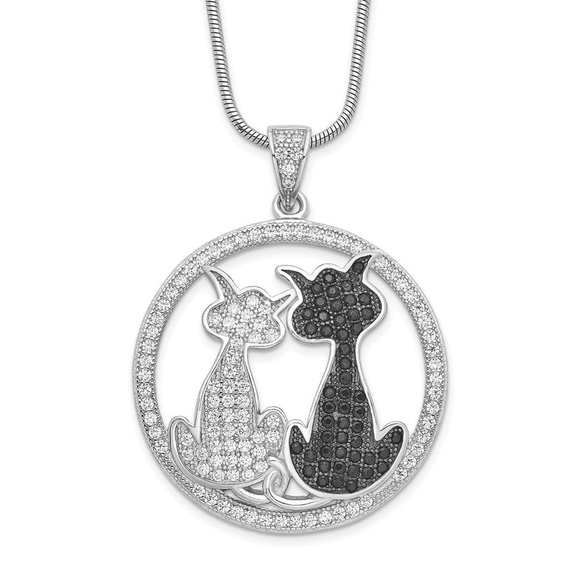 Sterlingsilber Brillant Glut Rhodiniert 155 Stein 18 Zoll Mikro Pavé Schwarz und Weiß Zirkonia Katze Halskette mit 2 Verlängerung