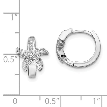 Sterlingsilber Brillant Glut Rhodiniert 44 Stein Mikro Pavé Zirkonia Seestern Klappbar Creolen