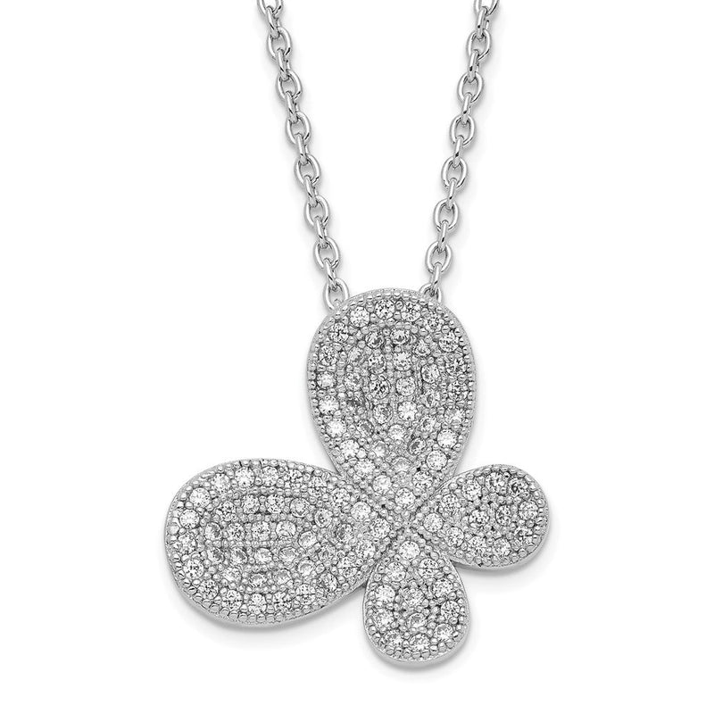 Sterlingsilber Brillant Glut Rhodiniert Poliert Zirkonia Schmetterling mit 2 Zoll Verlängerung Halskette