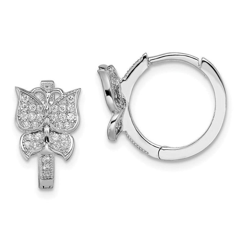 Sterlingsilber Brillant Glut Rhodiniert 64 Stein Mikro Pavé Zirkonia Schmetterling Klappbar Creolen