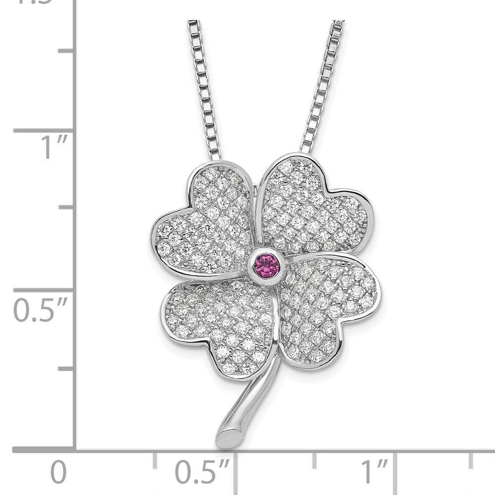 Sterlingsilber Rhodium Zirkonia & Rot Corundum Vier Blatt Klee Halskette