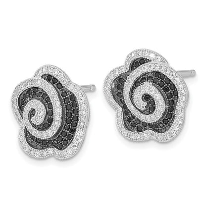 Sterlingsilber True Feuer Schwarz & Klar Zirkonia Wirbel Blume Ohrstecker