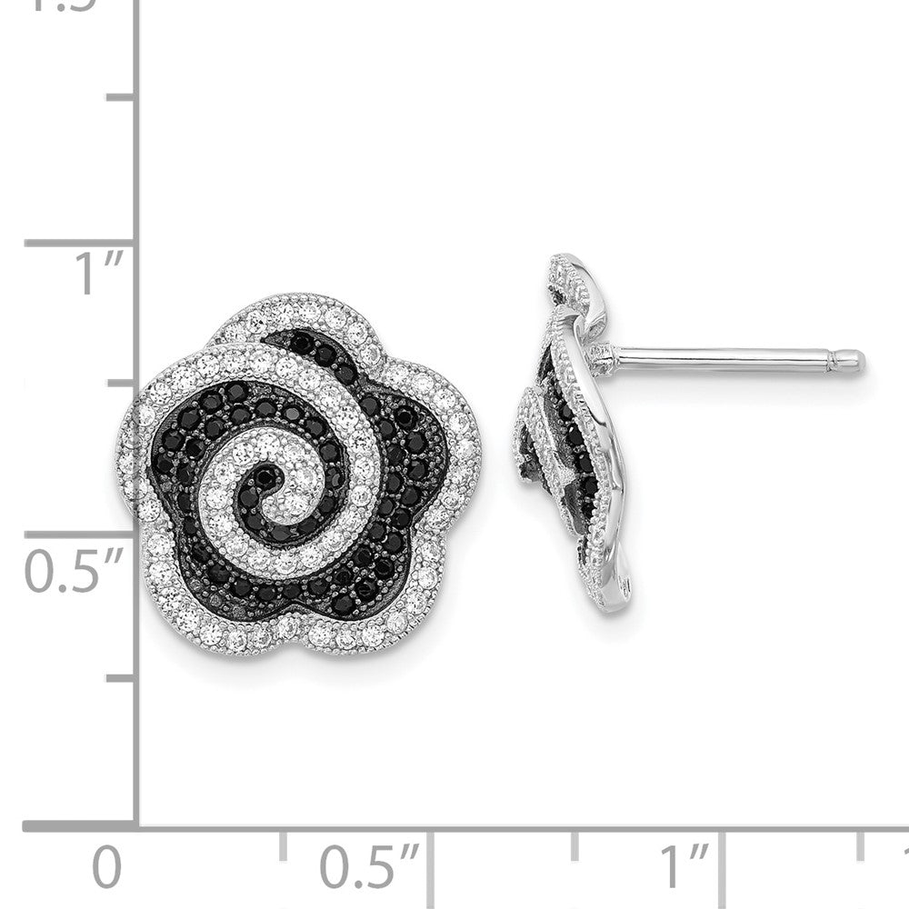 Sterlingsilber True Feuer Schwarz & Klar Zirkonia Wirbel Blume Ohrstecker