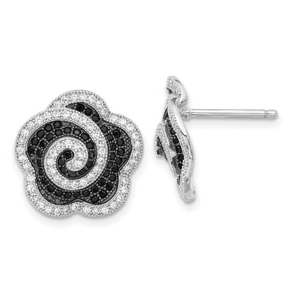Sterlingsilber True Feuer Schwarz & Klar Zirkonia Wirbel Blume Ohrstecker