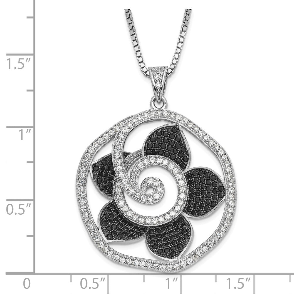 Sterlingsilber Schwarz & Klar Zirkonia True Feuer Blume Halskette