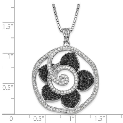 Sterlingsilber Schwarz & Klar Zirkonia True Feuer Blume Halskette