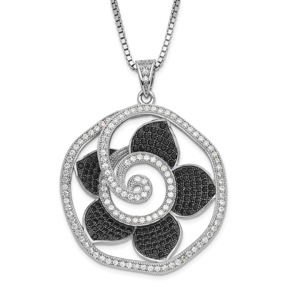 Sterlingsilber Schwarz & Klar Zirkonia True Feuer Blume Halskette