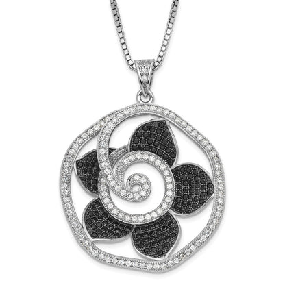 Sterlingsilber Schwarz & Klar Zirkonia True Feuer Blume Halskette