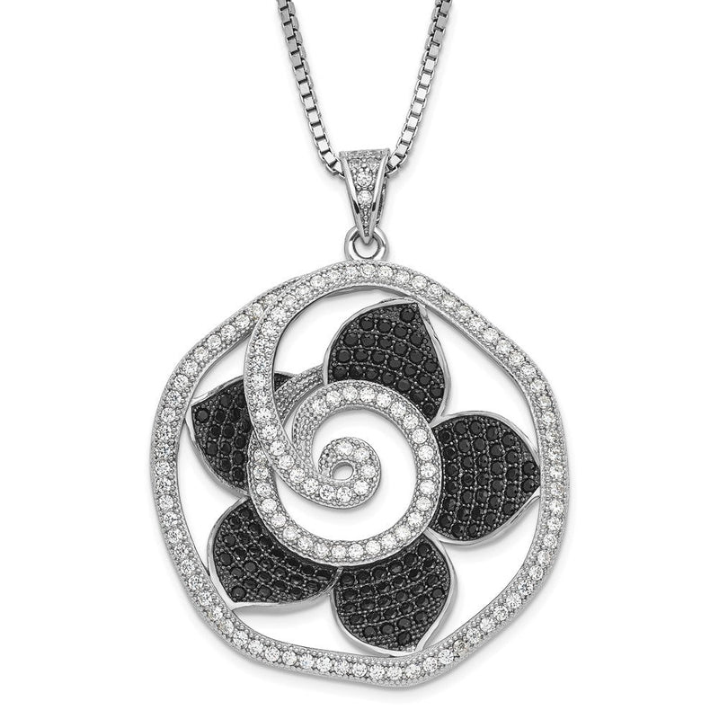 Sterlingsilber Schwarz & Klar Zirkonia True Feuer Blume Halskette