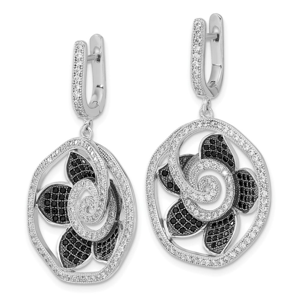 Sterlingsilber True Feuer Schwarz & Klar Zirkonia Blume Klappbar Ohrhänger